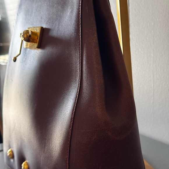 Rare Vintage Ferragamo Leather Bag Studded Gold Hardware Italy - Picture 9 of 12